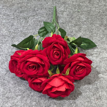 Lifelike Faux Velvet Rose Bouquet - Perfect for Wedding Decoration, Home Decor, and Photography Props with 7 Branches and 7 Heads