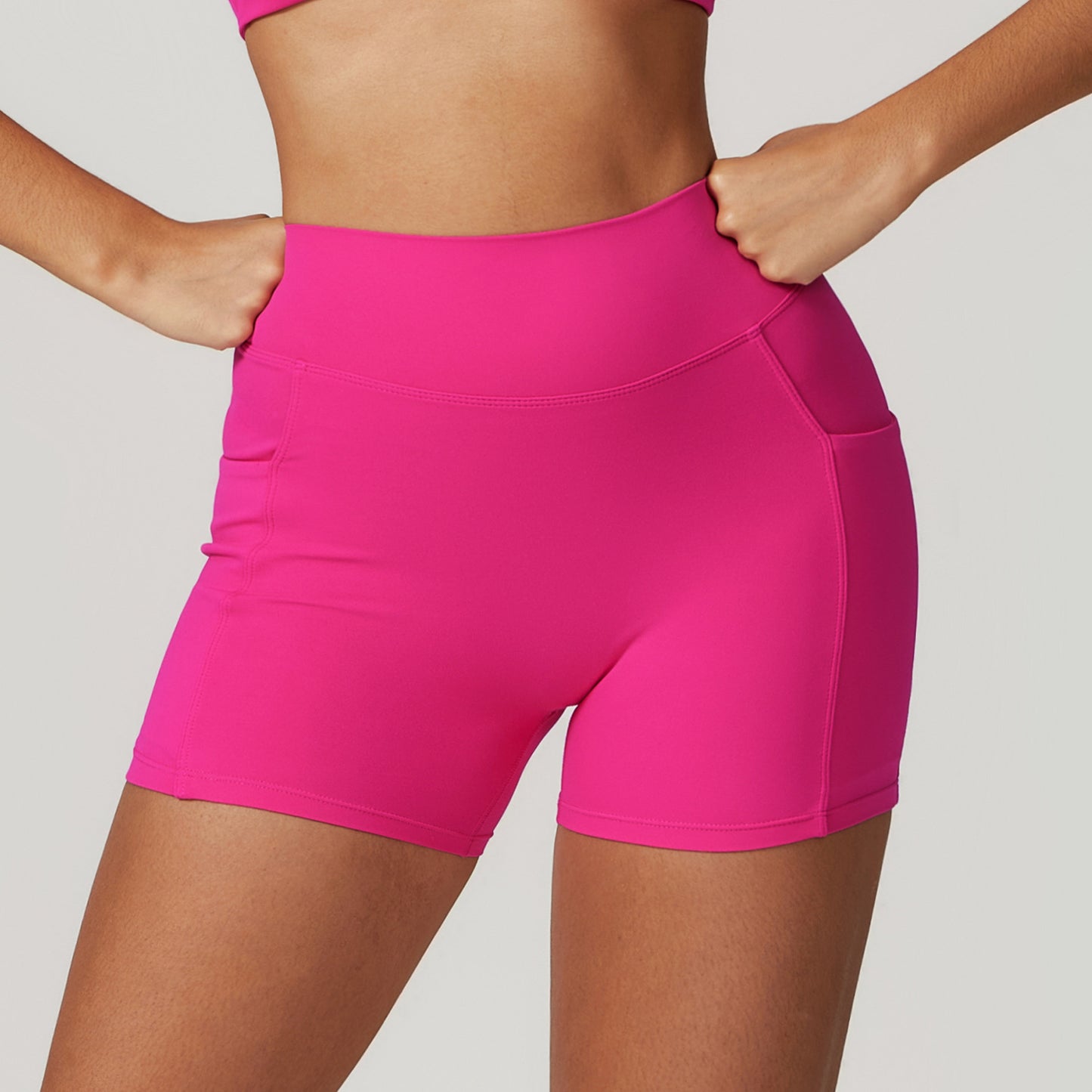 High Waisted Peach Lift Butt Pocketed Compression Workout Shorts for Running and Gym Style 8753 Enhance Curves Comfort