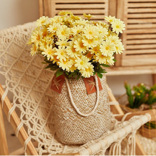 Realistic 9-Branch Faux Daisy Bouquet | Korean Style Table Decor | Perfect for Hotel Decorations or Home Use | High-Quality Silk Flowers for Lasting Beauty