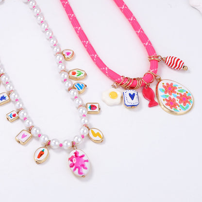 2-Piece Set of Elegant Faux Pearl Beaded Layered Pendant Necklaces - Trendy Multicolor Mixed Metal Jewelry for Women
