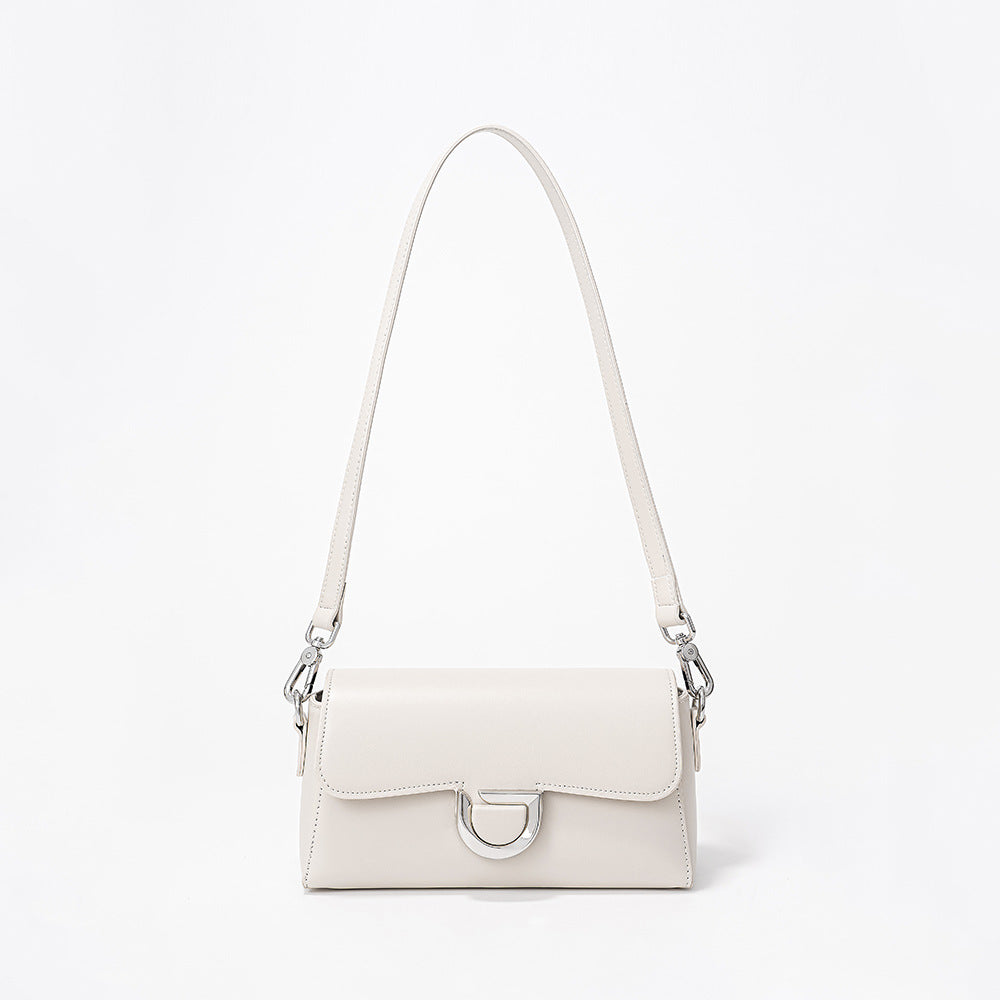 Chic Baguette Bag with Unique Design Elegant Hoof Buckle Shoulder Bag in Luxurious Genuine Leather Fashionable Crossbody Purse for Women