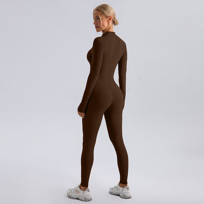 Chic Long Sleeve Zipper Yoga Bodysuit for Women ly Fitted Activewear for Fitness Dance and Training