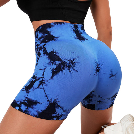 High Waisted Tie Dye Seamless Knitted Yoga Shorts for Women Abdominal Control Peach Lift Fit for Comfort