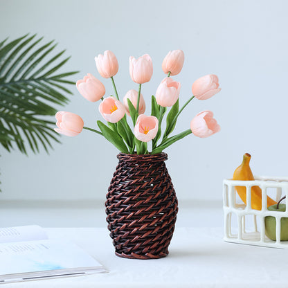 Luxurious Mini PU Tulip Bouquet - Realistic Touch Faux Flowers for Home Décor, Weddings, and Special Occasions