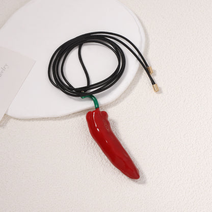 Vibrant Red Chili Pepper Necklace - Eco-Friendly Alloy with Enamel Finish for Unique Layered DIY Style