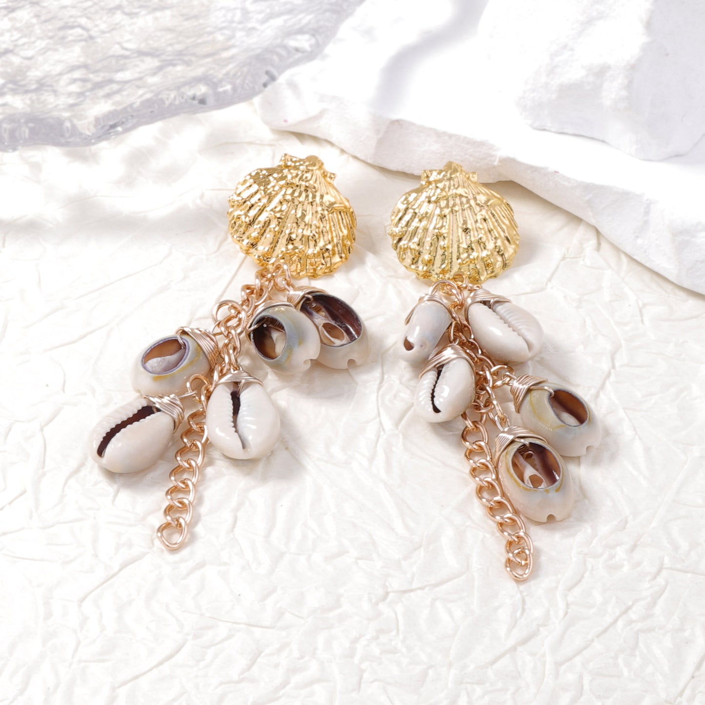 Bohemian Vacation Style Relaxed Shell Alloy Scallop Earrings - Versatile Beach Wear for Women