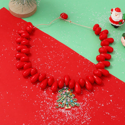 Elegant Christmas Series Minimalist Alloy Oil Drip Green Zircon Crystal Christmas Tree Pendant Bead Necklace for Women - Perfect Holiday Gift