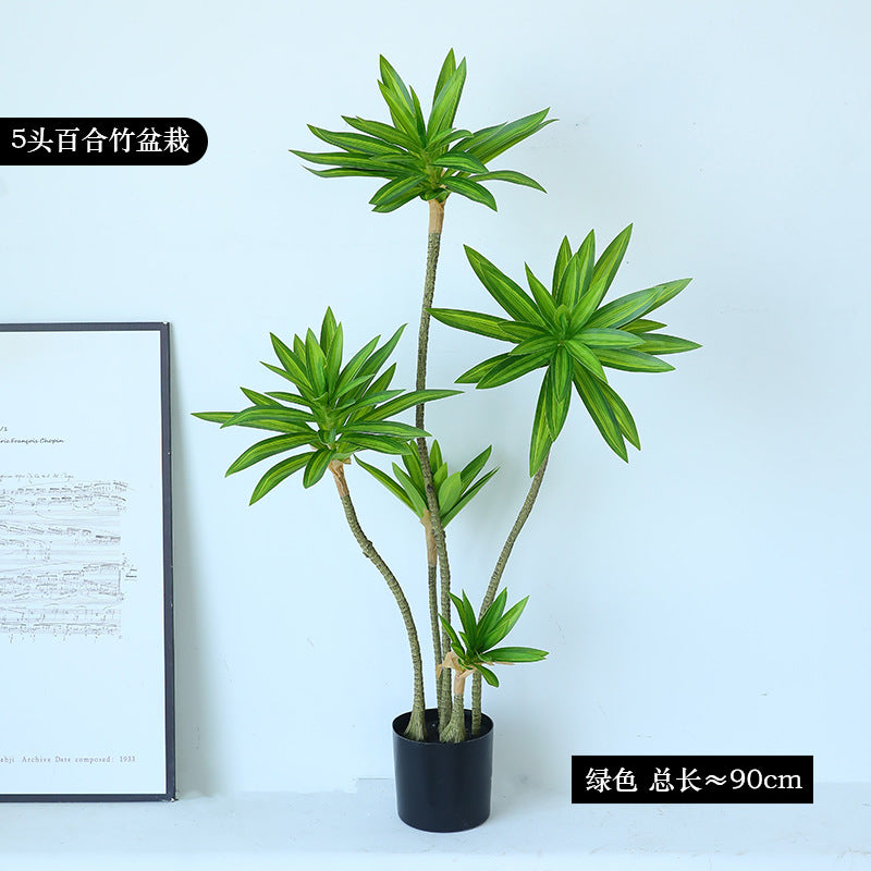 Realistic Green Potted Lily Bamboo Plant - Perfect for Home Decor, Interior Gardening, and Eco-Friendly Landscaping Showcase