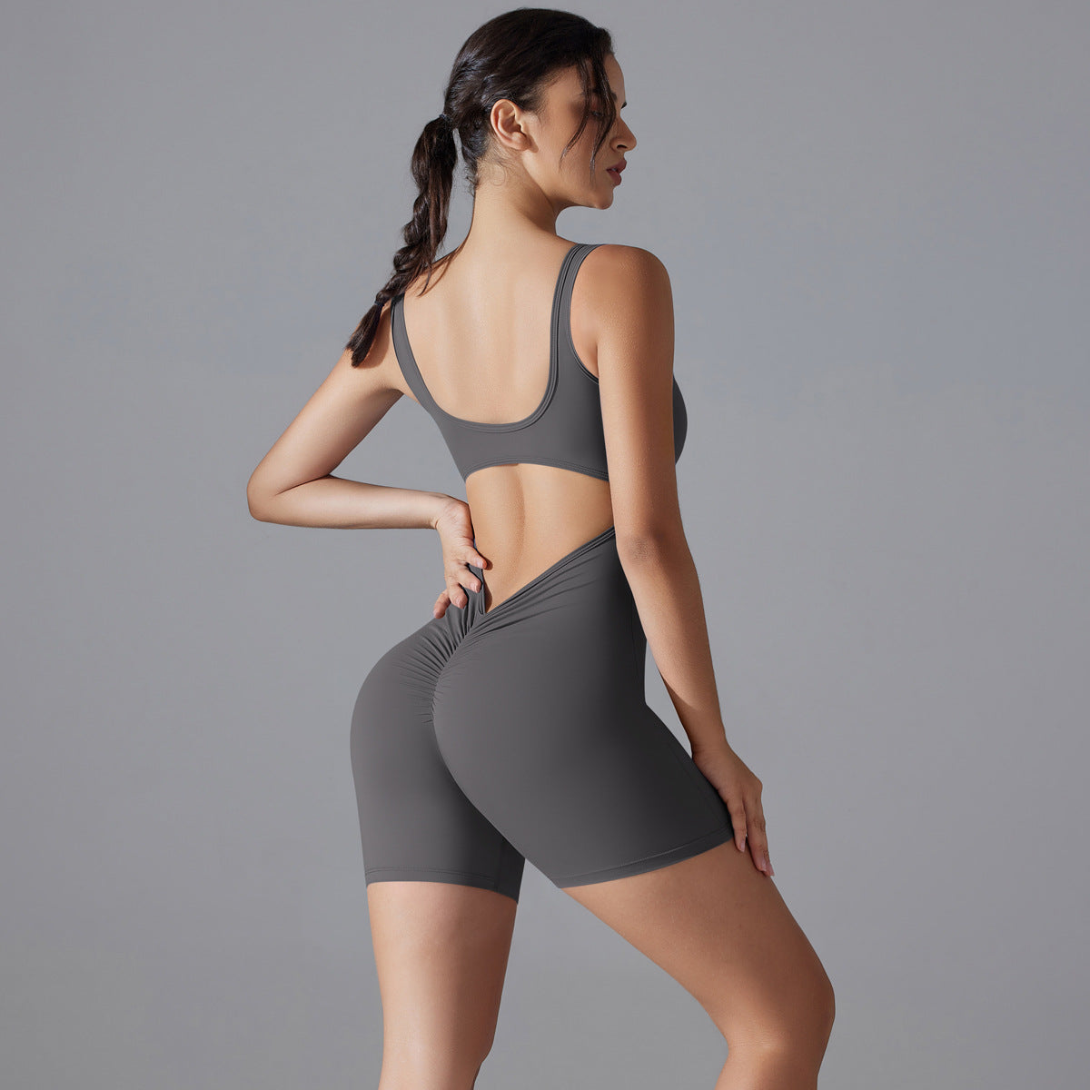 Double Sided Nylon High Elastic Peach Butt Shaping Solid Color V Waist Tight Shorts Bodysuit Yoga Outfit Enhance Your Curves with Comfort and Style