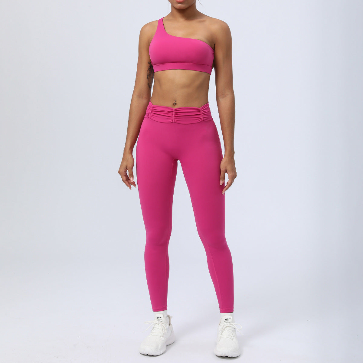 Women's Peach Enhancing Wrinkle Design Yoga Outfit Set Fitness Leggings Sports Bra with Built In Padding for Running and Workout