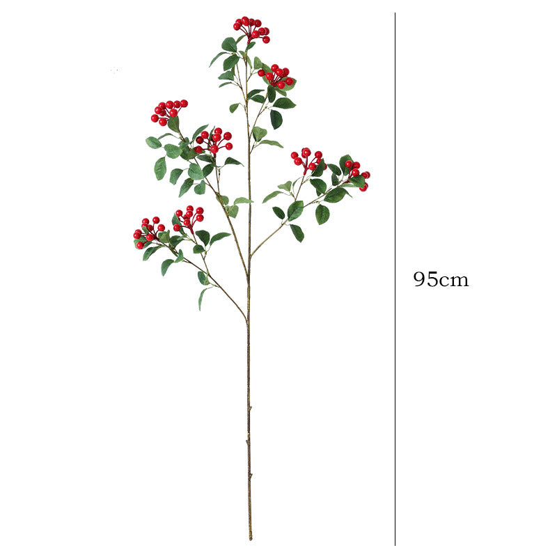 Realistic Green Plant with Decorative Red Berries and Leaves – Elegant Holly Fruit Home Décor for New Year Celebrations and Prosperity Decoration