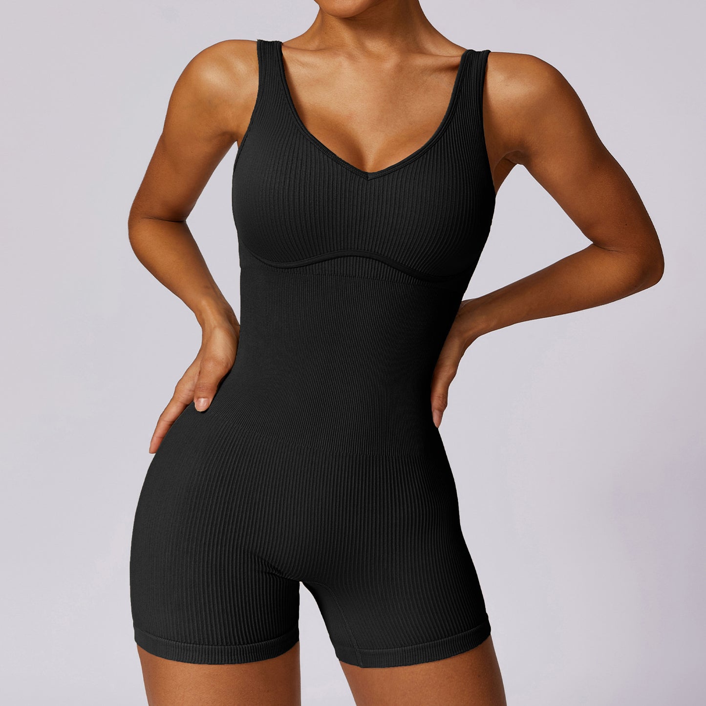 High Intensity Seamless Yoga Bodysuit for Women Summer Fitness Leggings with Double Layers and Built in Bra for Comfort and Flexibility