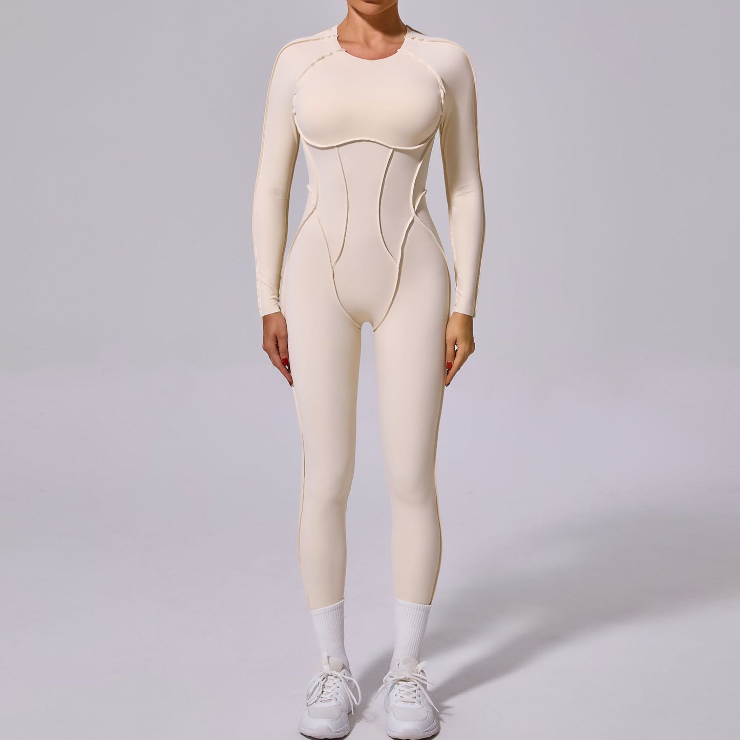 All in One Backless Active Yoga Outfit Long Sleeve Jumpsuit with Full Length Leggings for Winter Workouts and Comfortable