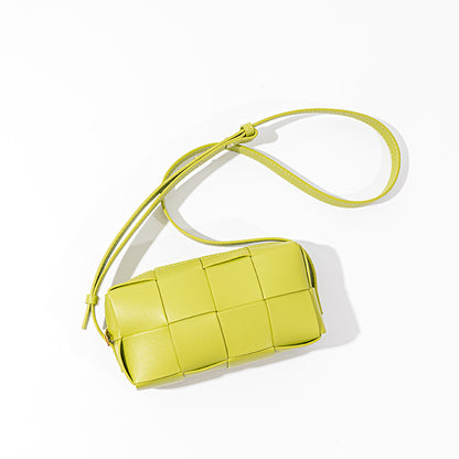 Korean Style Genuine Leather Checkered Woven Mini Shoulder Bag Chic and Versatile Crossbody Clutch for Everyday Elegance