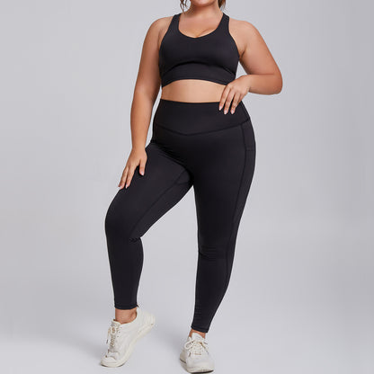 Plus Size Women's Yoga Set High Quality Form Fitting Activewear with Pockets 2 Piece Workout Outfit for Comfort and Performance