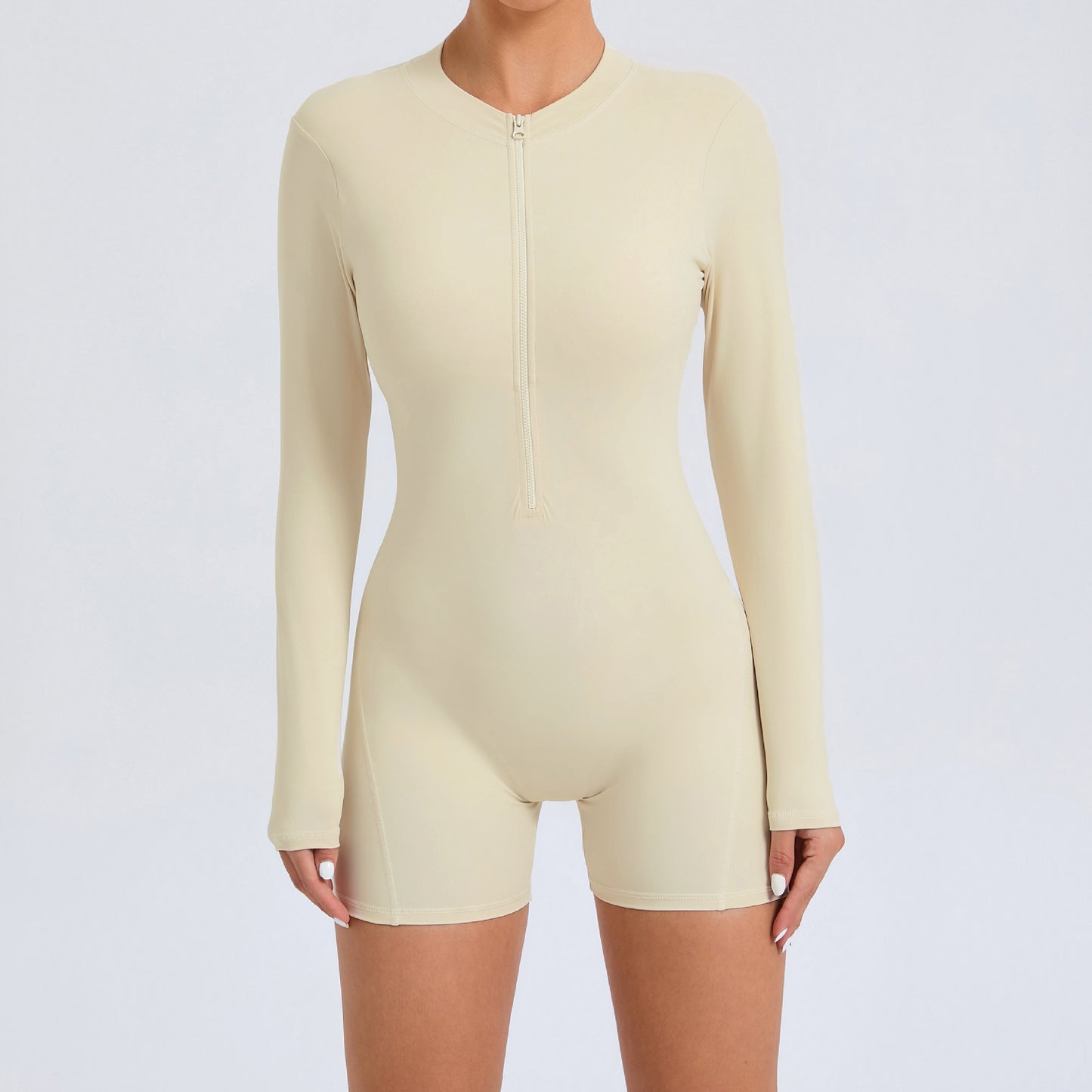 All in One Zippered Long Sleeve Bodysuit with Hollowed Back Design Activewear for Yoga and Fitness