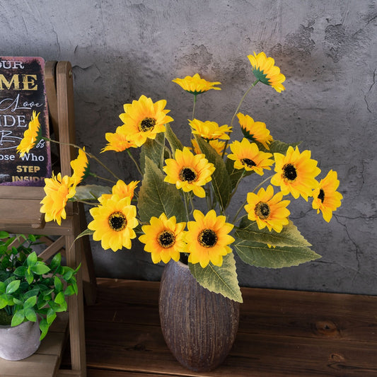 Stunning Artificial Sunflower and Rose Bouquet for Home Décor – Perfect for Weddings and Special Celebrations – Realistic Faux Floral Wall Arrangement (Model CL15101)