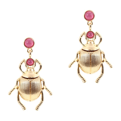 Stunning Geometric Textured Gold Plated Insect Drop Earrings – Unique Street Style with Metallic Finish and Sparkling Gemstone Accents for Women’s Fashion Jewelry