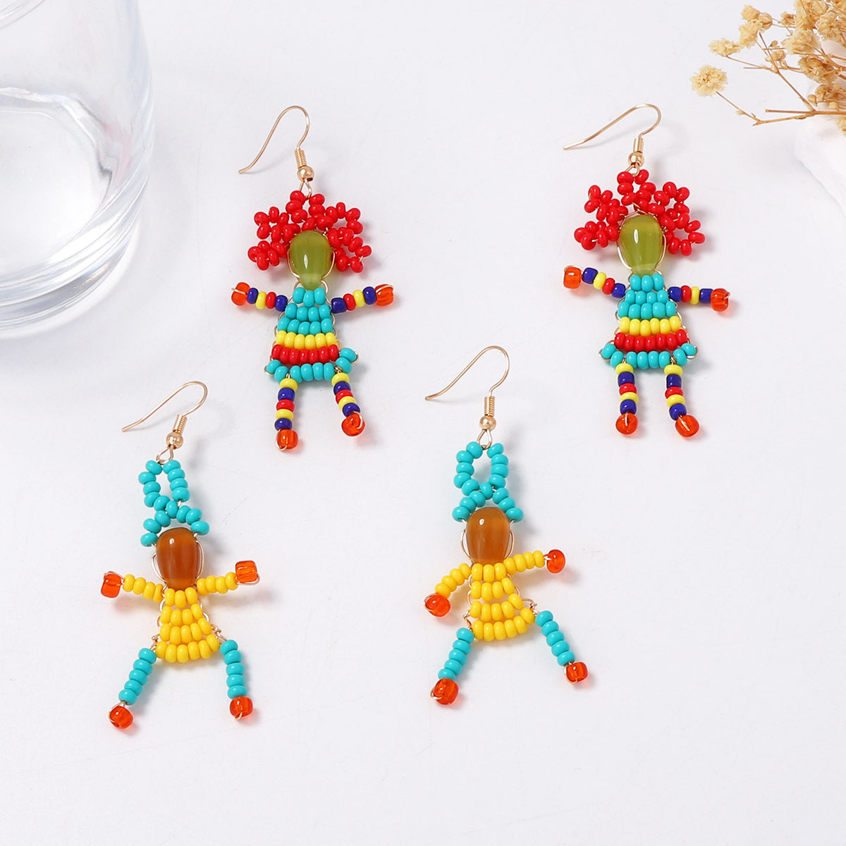Unique Handmade DIY Woven Cartoon Character Earrings for Women - Creative & Playful Design, Perfect for Personal Expression