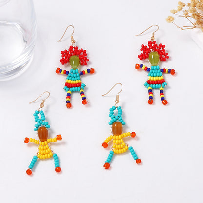 Unique Handmade DIY Woven Cartoon Character Earrings for Women - Creative & Playful Design, Perfect for Personal Expression