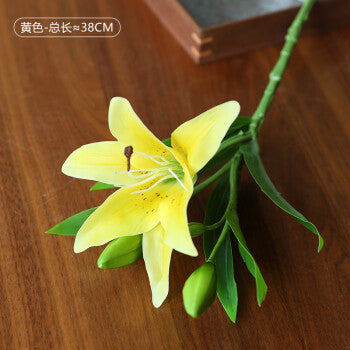 Realistic Artificial Single-Stem 3-Head PVC Lily -  Quality Faux Flowers for Wedding and Home Decor, Luxurious Plastic Floral Arrangement