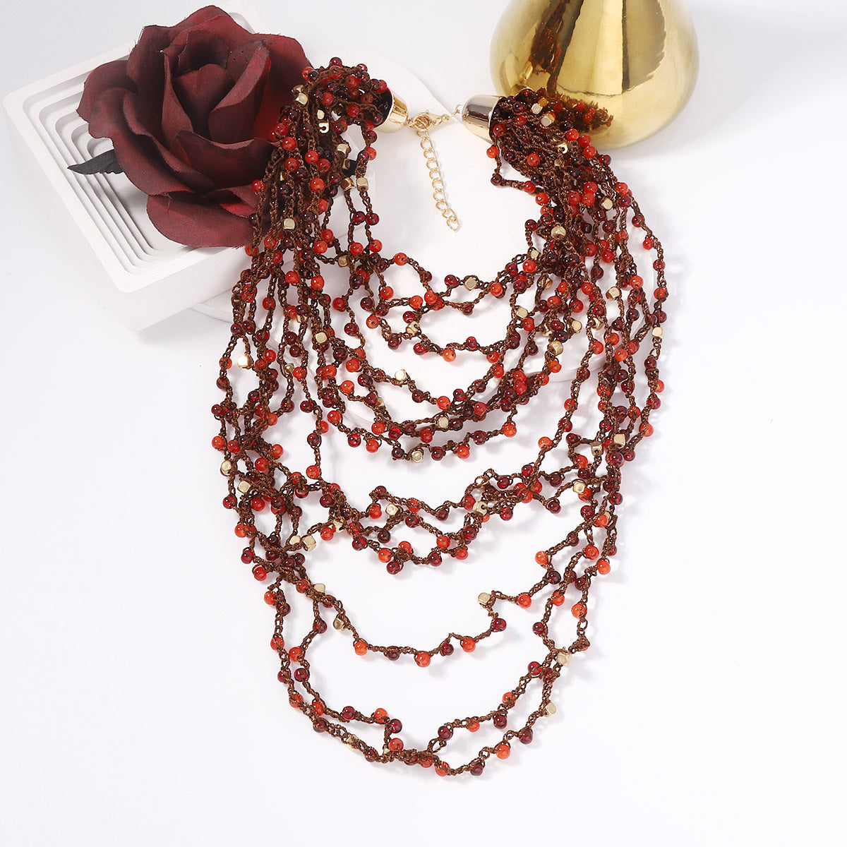 Bohemian Vintage Multi-Layered Handmade Woven Beaded Necklace - Perfect for Vacation & Casual Wear