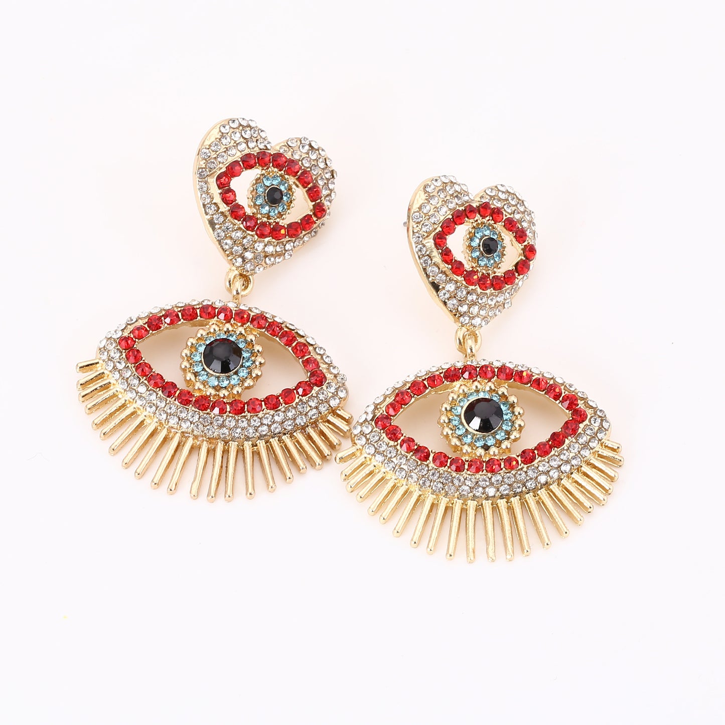Vintage Double Layer Alloy Geometric Eye Tassel Earrings with Sparkling Gemstone Accents – Chic Statement Jewelry for Every Occasion