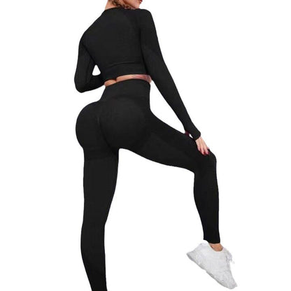 Seamless Peach Lift Long Sleeve Leggings 2 Piece Set for Fall Winter Yoga Running and Fitness Activewear