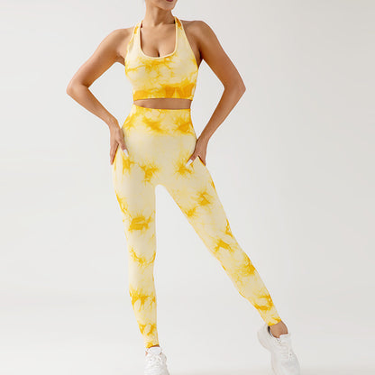 Seamless Tie Dye Yoga Outfit with High Waisted Butt Lifting Leggings and Sports Bra Set for Outdoor Running and Active Workouts