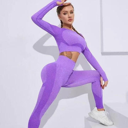 Seamless Long Sleeve Yoga Set with High Waisted Butt Lifting Leggings for Women for Fitness Gym Workouts and Athleisure