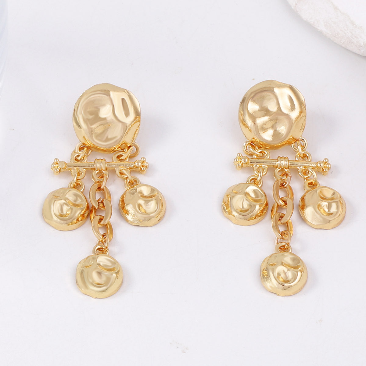 Stylish Vintage-Inspired Alloy Geometric Textured Round Tasseled Earrings with Unique Hammered Finish – Perfect for Bohemian and Chic Looks