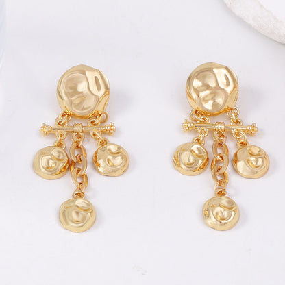 Stylish Vintage-Inspired Alloy Geometric Textured Round Tasseled Earrings with Unique Hammered Finish – Perfect for Bohemian and Chic Looks