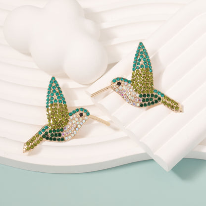 Stylish  Creative Hummingbird-Inspired Alloy Earrings with Colorful Rhinestones for Women - Unique Bird-Themed Jewelry for Every Occasion