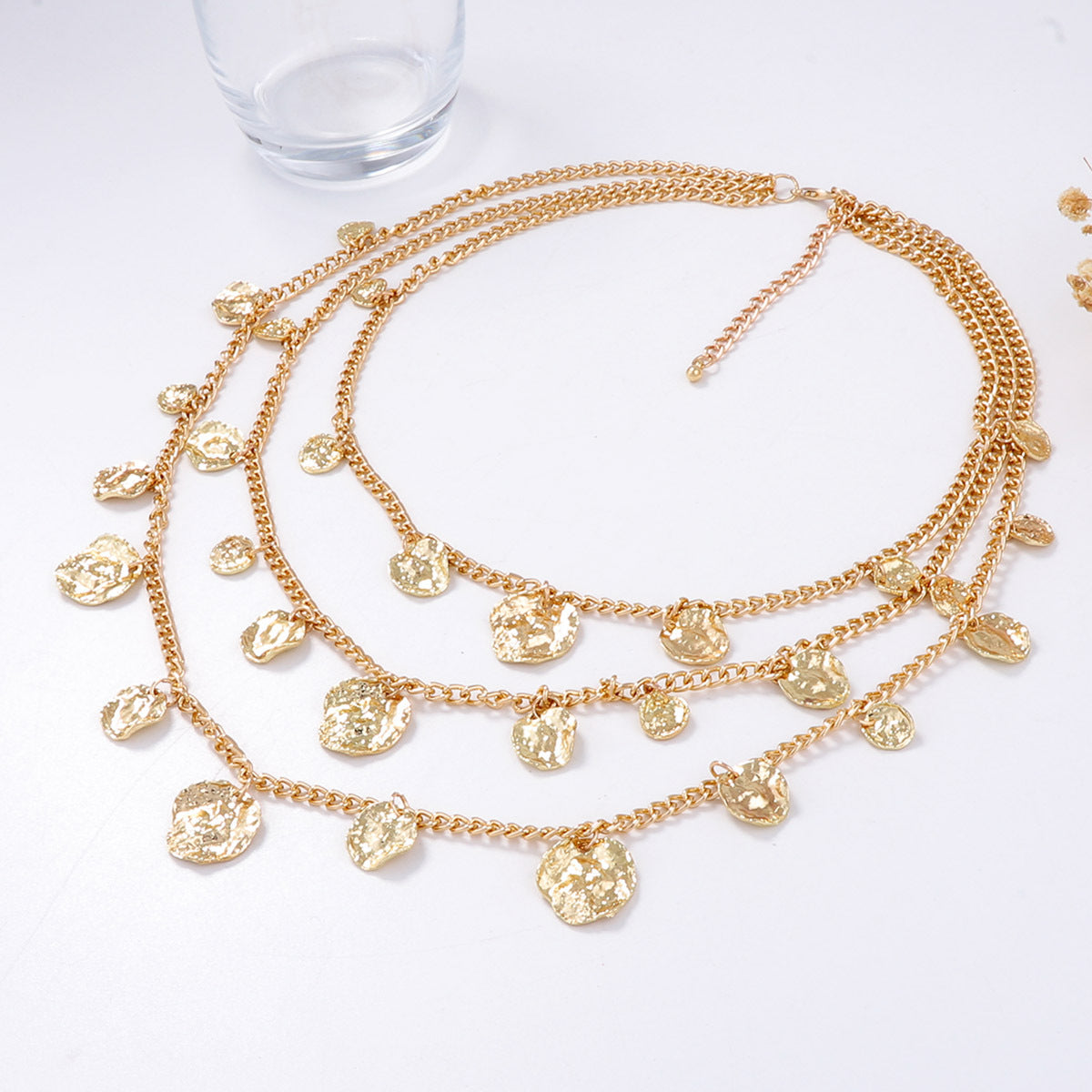 Trendy Casual Hip-Hop Alloy Pleated Round Pendant Necklace for Women | Layered Chain Design for Unique Style