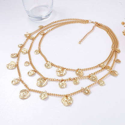 Trendy Casual Hip-Hop Alloy Pleated Round Pendant Necklace for Women | Layered Chain Design for Unique Style