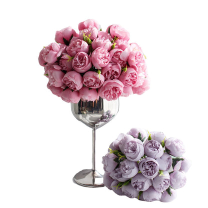 27-Piece Faux Peony and Rose Bouquet for Wedding Decor - Lifelike Floral Arrangement for Home, Living Room Accents, Photography Props & Event Styling