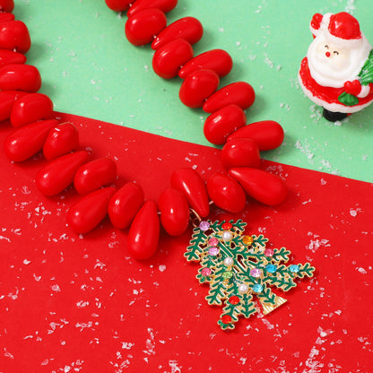 Elegant Christmas Series Minimalist Alloy Oil Drip Green Zircon Crystal Christmas Tree Pendant Bead Necklace for Women - Perfect Holiday Gift