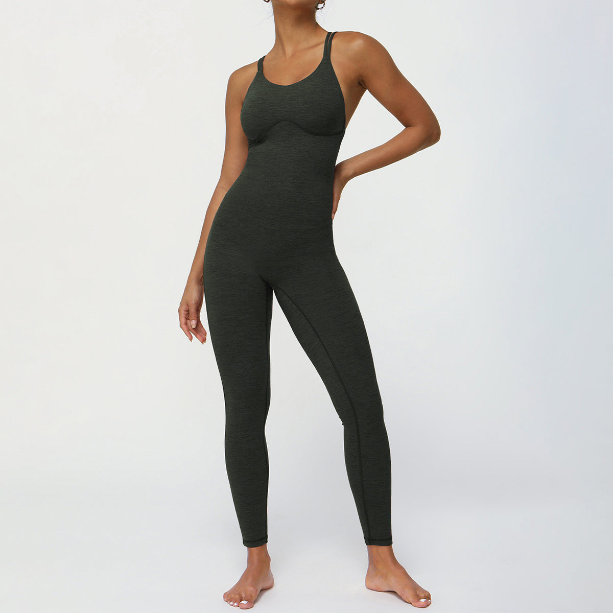 Shaping Back Body Sculpting Yoga Jumpsuit for Women Peach Lifting Quick Dry Breathable Fitness Bodysuit with Built In Bra Pads