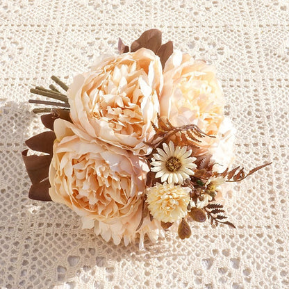 Stunning European-Style 5-Head Artificial Daisy and Peony Bouquet - Perfect for Home Decor, Wedding Celebrations, and Photography Studio Arrangements