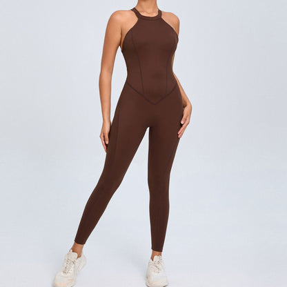 Women's Quick Dry Yoga Bodysuit Elastic Fitness Shaping Jumpsuit for Comfort and Flexibility