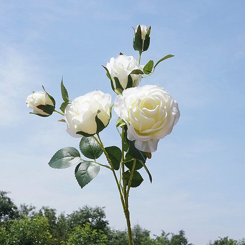 Lifelike 5-Head Long-Stem Ice Heart Roses - Realistic Faux Flowers for Weddings, Photography, Home Décor, and Stylish Decorating Accents