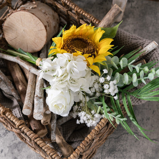 Stunning Home Decor: Realistic Artificial Flower Bouquet with Hydrangeas, Sunflowers, and Roses - Perfect for Weddings, Special Events, and Everyday Elegance - CF8001-2