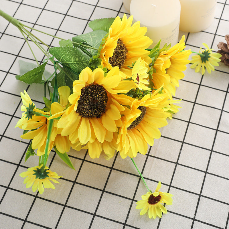 Stunning Faux Sunflower Bouquet with 7 Heads - Perfect for Wedding Bouquets, Home Décor, and Seasonal Displays