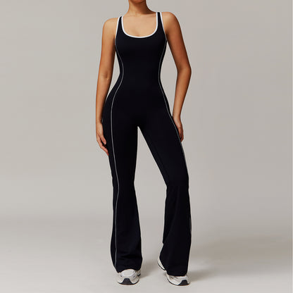 Hollow Back Yoga Jumpsuit Dance Ready Bodysuit with Butt Lifting Design and Flared Ankle Ideal for Yoga Dance and Fitness Model 5009