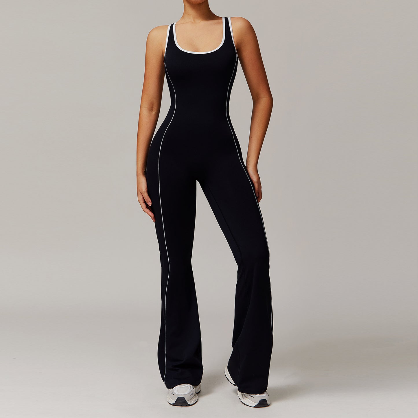 Stunning Hollow Back Yoga Bodysuit Dance Activewear with Lifted and Ruffled Flares Style 5009