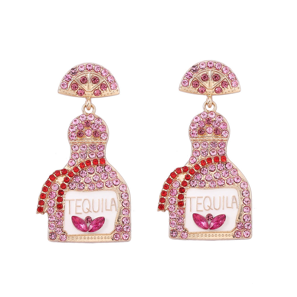 Stylish Alcohol Bottle Earrings - 11 Color Options with Lettered Perfume Bottle Design and Sparkling Rhinestones | Perfect Women’s Fashion Jewelry