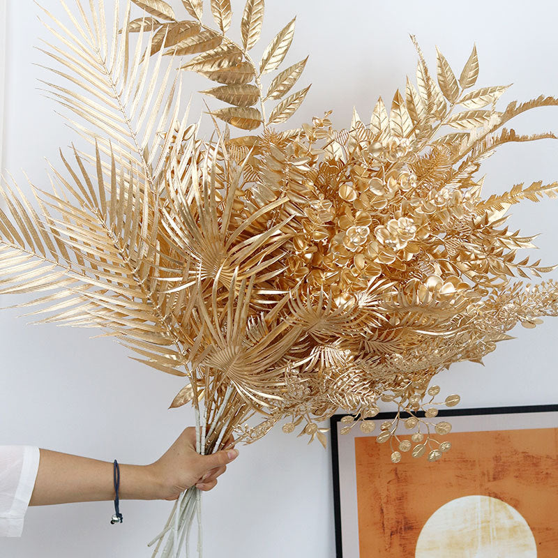 Stunning Gold Floral Arrangement with Ginkgo Leaves, Eucalyptus, and Red Berries - Perfect for New Year Celebrations and Elegant Wedding Decorations