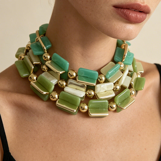 Creative Versatile Geometric Multi-Color Beaded Necklace – Unique, Minimalist Jewelry for Women