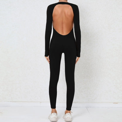 Full Featured Long Sleeve Yoga Bodysuit with Backless Design High Intensity Workout Jumpsuit for Comfort Style and Performance