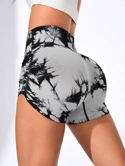 Seamless Side Pleat Tie Dye Yoga Shorts for Women Flattering Peach Butt Lift Design for Gym Running and Active Lifestyles